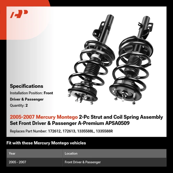 2005-2007 Mercury Montego 2-Pc Strut and Coil Spring Assembly Set Front Driver & Passenger A-Premium APSA0509