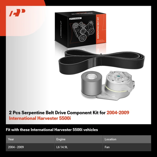 2 Pcs Serpentine Belt Drive Component Kit for 2004-2009 International Harvester 5500i