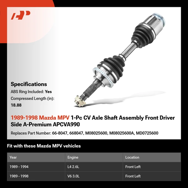 1989-1998 Mazda MPV 1-Pc CV Axle Shaft Assembly Front Driver Side A-Premium APCVA990