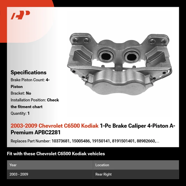 2003-2009 Chevrolet C6500 Kodiak 1-Pc Brake Caliper 4-Piston A-Premium APBC2281