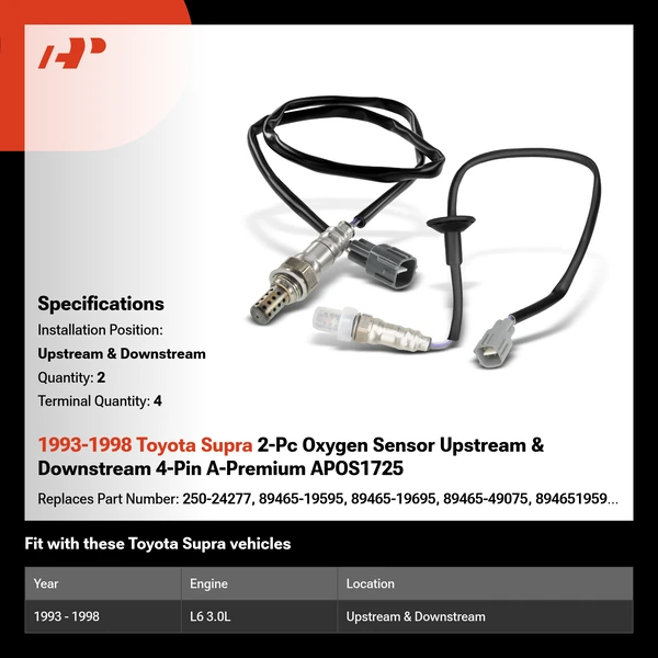 1993-1998 Toyota Supra 2-Pc Oxygen Sensor Upstream & Downstream 4-Pin A-Premium APOS1725
