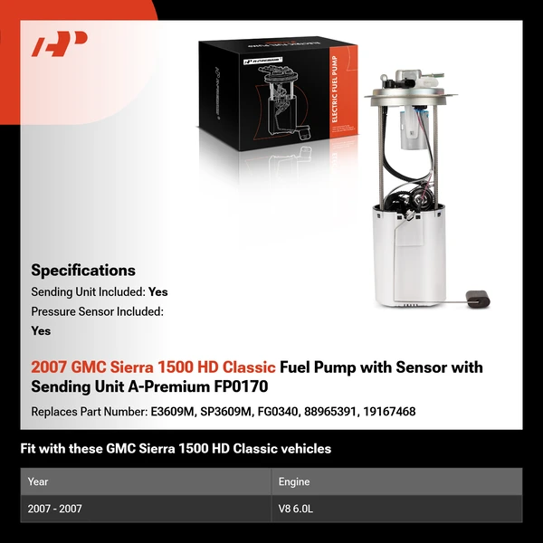2007 GMC Sierra 1500 HD Classic Fuel Pump with Sensor with Sending Unit A-Premium FP0170