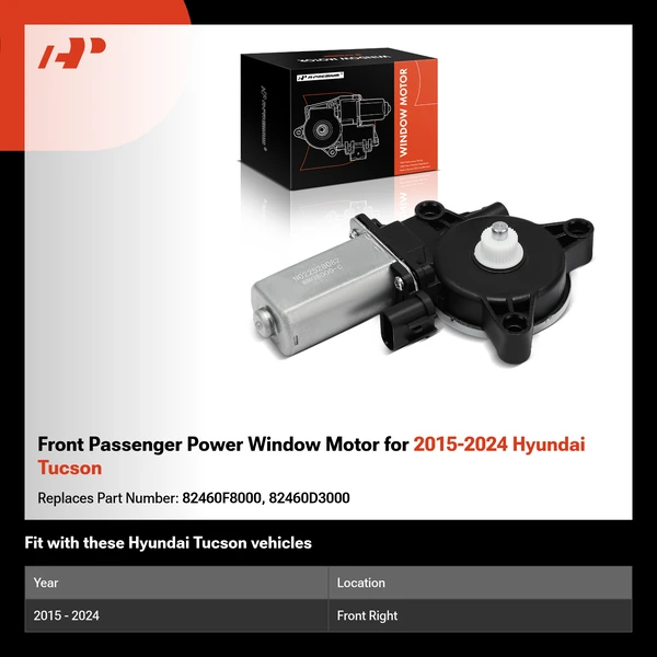 Front Passenger Power Window Motor for 2015-2024 Hyundai Tucson