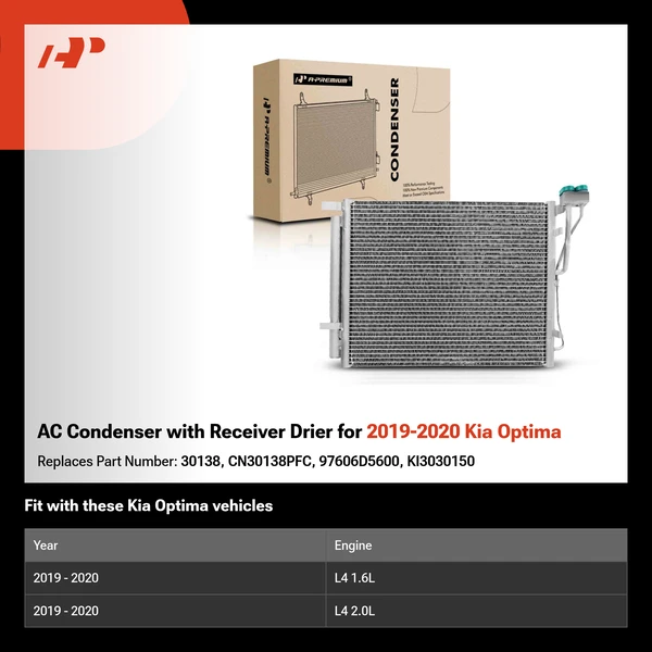 AC Condenser with Receiver Drier for 2019-2020 Kia Optima