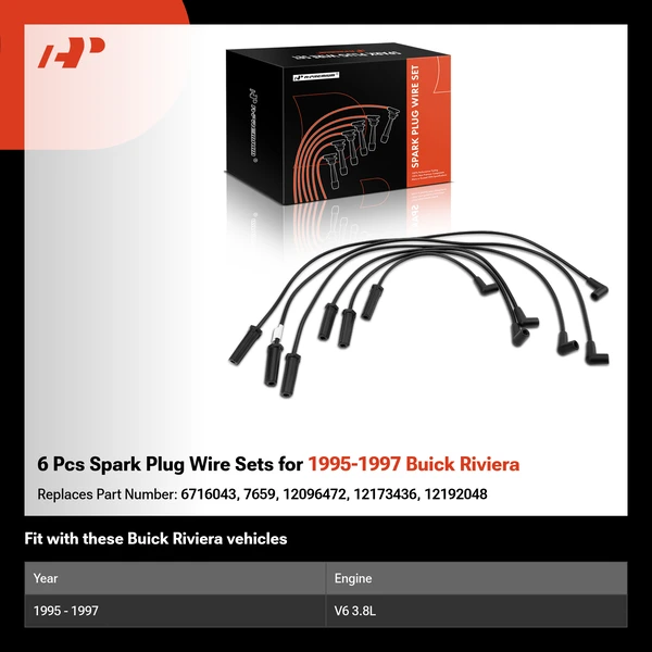 6 Pcs Spark Plug Wire Sets for 1995-1997 Buick Riviera