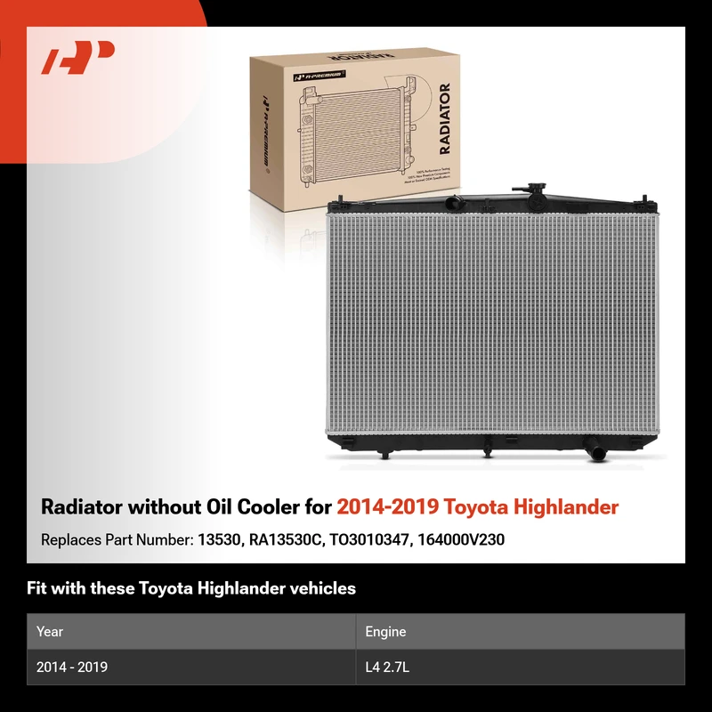 Radiator without Oil Cooler for 2014-2019 Toyota Highlander