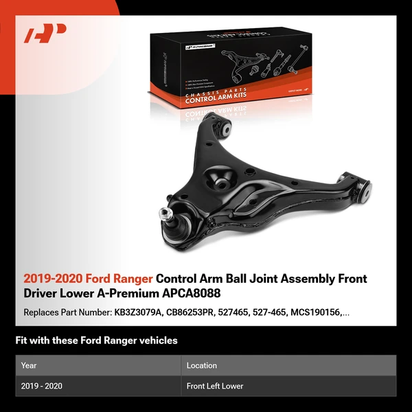 2019-2020 Ford Ranger Control Arm Ball Joint Assembly Front Driver Lower A-Premium APCA8088