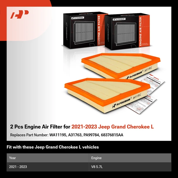 2 Pcs Engine Air Filter for 2021-2023 Jeep Grand Cherokee L