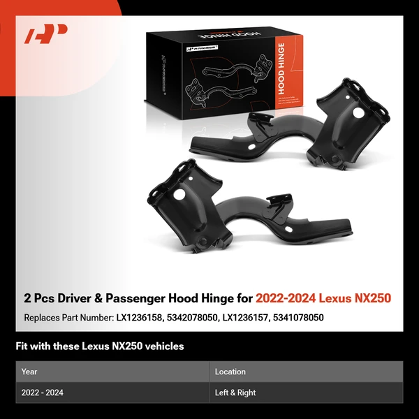 2 Pcs Driver & Passenger Hood Hinge for 2022-2024 Lexus NX250