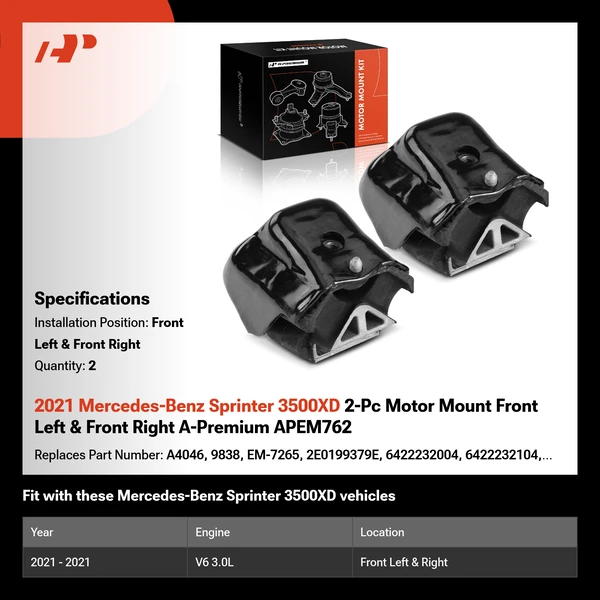 2021 Mercedes-Benz Sprinter 3500XD 2-Pc Motor Mount Front Left & Front Right A-Premium APEM762