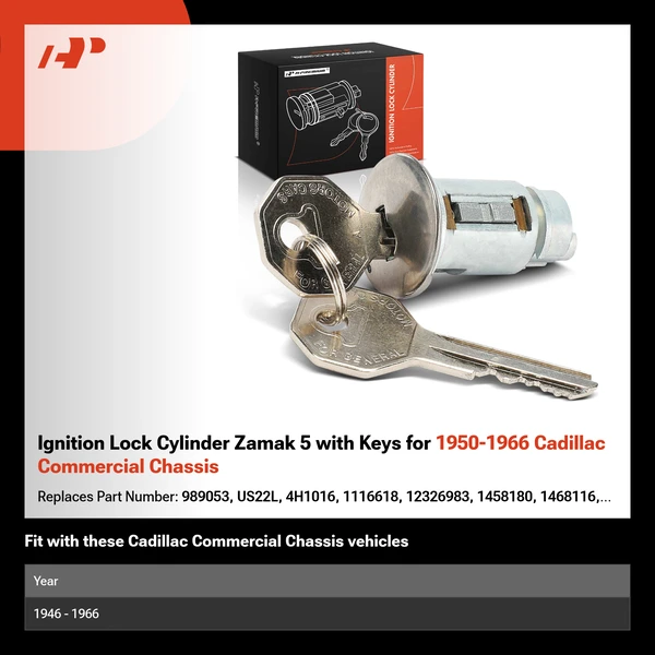 Ignition Lock Cylinder Zamak 5 with Keys for 1950-1966 Cadillac Commercial Chassis