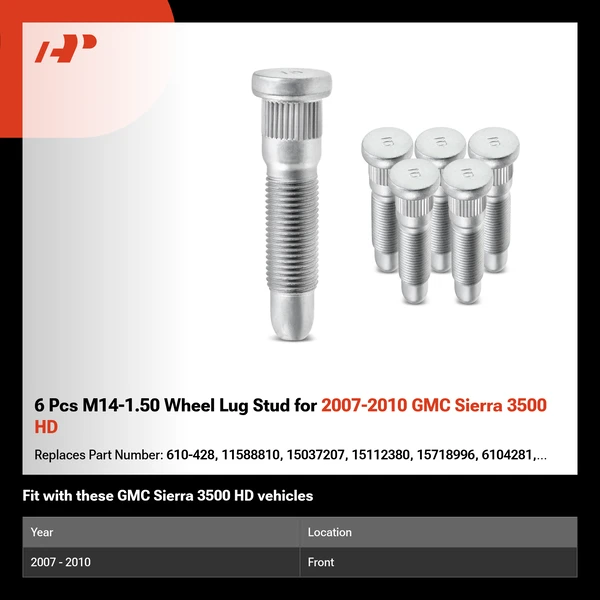 6 Pcs M14-1.50 Wheel Lug Stud for 2007-2010 GMC Sierra 3500 HD