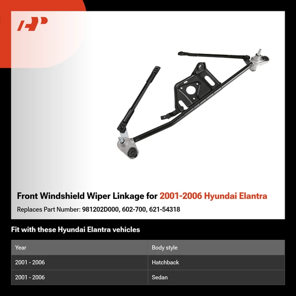 Front Windshield Wiper Linkage for 2001-2006 Hyundai Elantra