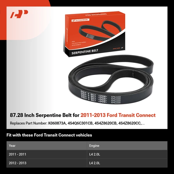 87.28 Inch Serpentine Belt for 2011-2013 Ford Transit Connect