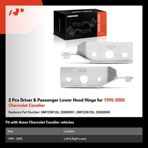 2 Pcs Driver & Passenger Lower Hood Hinge for 1995-2005 Chevrolet Cavalier