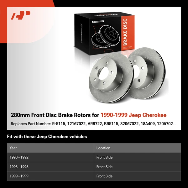 280mm Front Disc Brake Rotors for 1990-1999 Jeep Cherokee