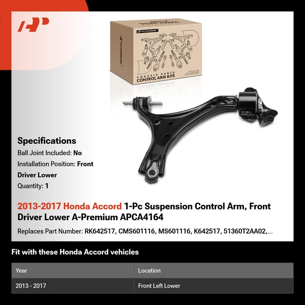 2013-2017 Honda Accord 1-Pc Suspension Control Arm, Front Driver Lower A-Premium APCA4164