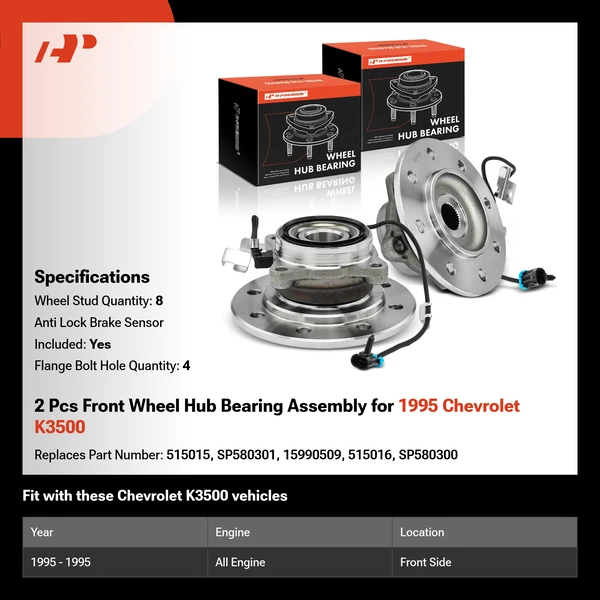 2 Pcs Front Wheel Hub Bearing Assembly for 1995 Chevrolet K3500
