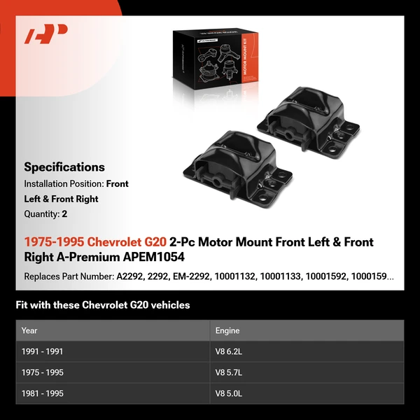 1975-1995 Chevrolet G20 2-Pc Motor Mount Front Left & Front Right A-Premium APEM1054
