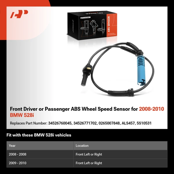 Front Driver or Passenger ABS Wheel Speed Sensor for 2008-2010 BMW 528i