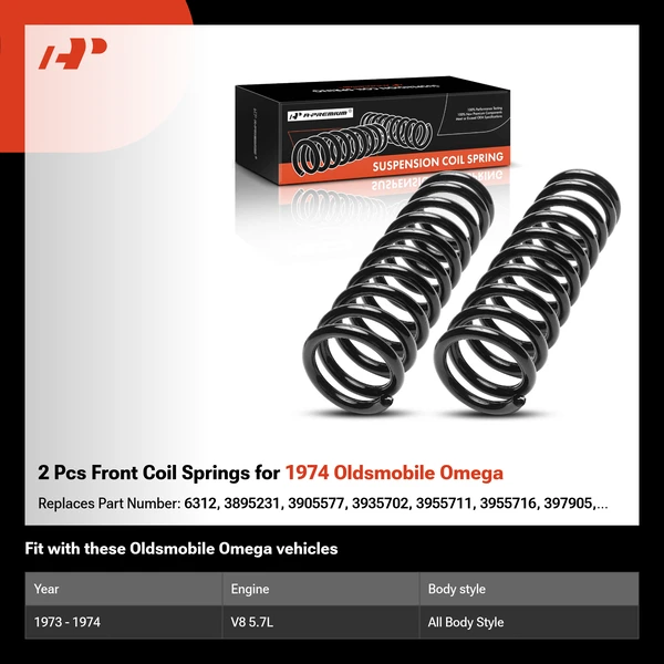 2 Pcs Front Coil Springs for 1974 Oldsmobile Omega
