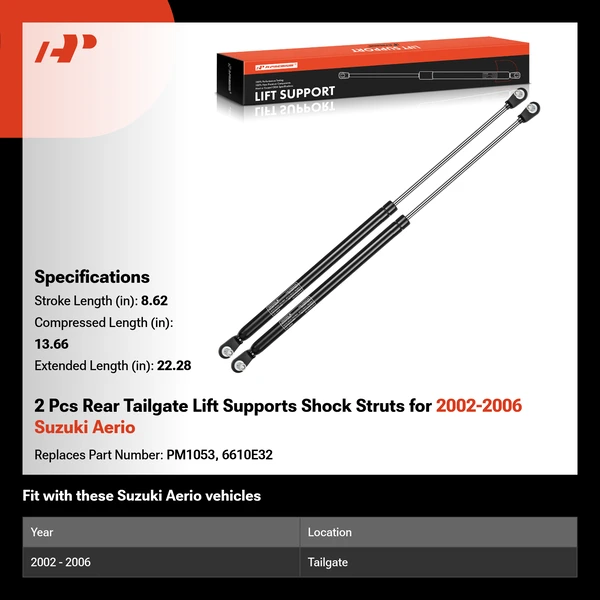 2 Pcs Rear Tailgate Lift Supports Shock Struts for 2002-2006 Suzuki Aerio