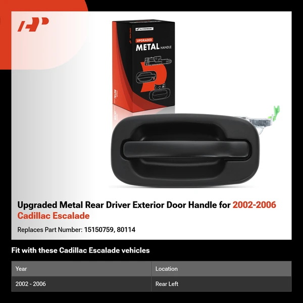 Upgraded Metal Rear Driver Exterior Door Handle for 2002-2006 Cadillac Escalade