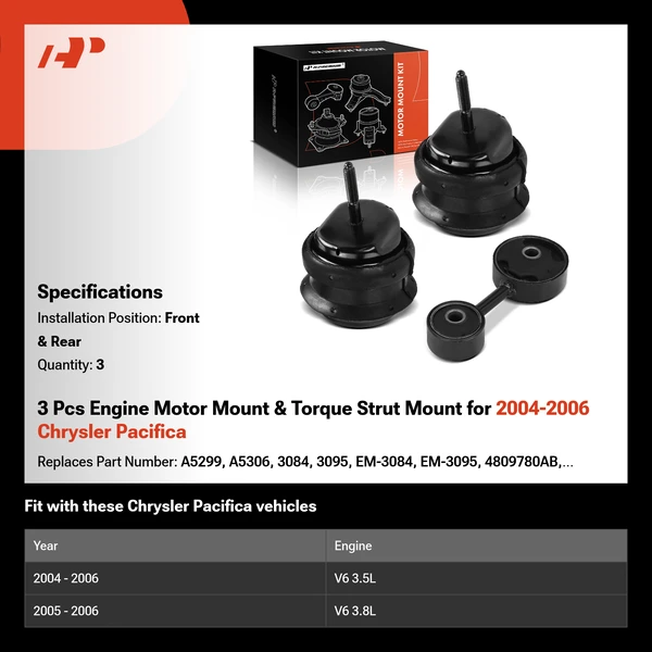3 Pcs Engine Motor Mount & Torque Strut Mount for 2004-2006 Chrysler Pacifica