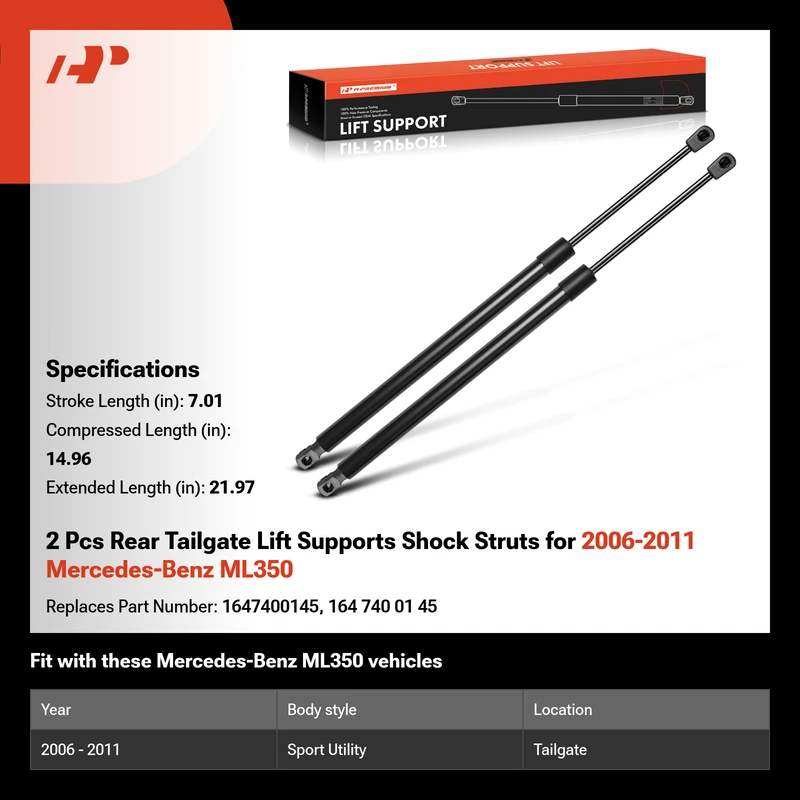 2 Pcs Rear Tailgate Lift Supports Shock Struts for 2006-2011 Mercedes-Benz ML350