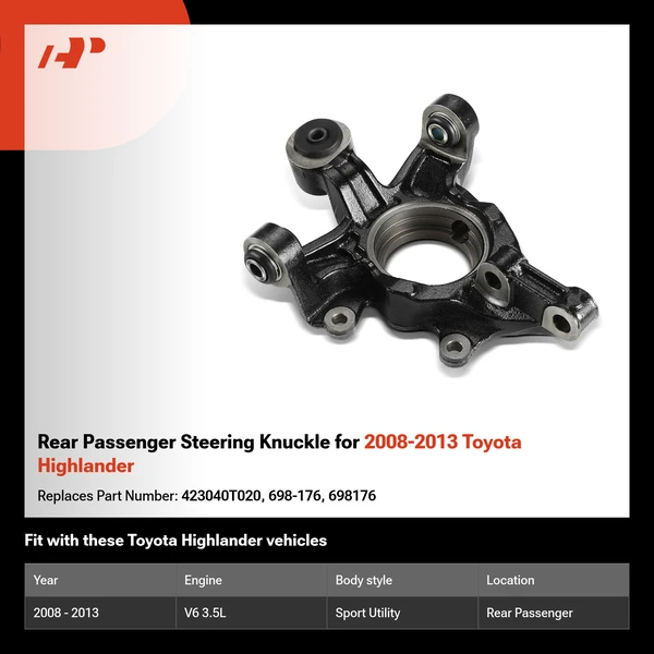 Rear Passenger Steering Knuckle for 2008-2013 Toyota Highlander