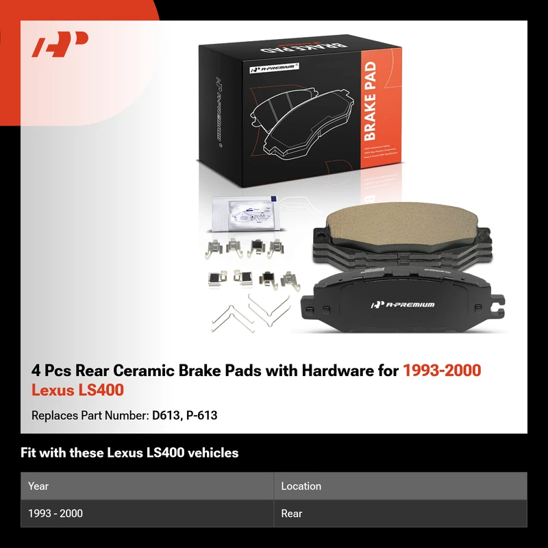 4 Pcs Rear Ceramic Brake Pads with Hardware for 1993-2000 Lexus LS400