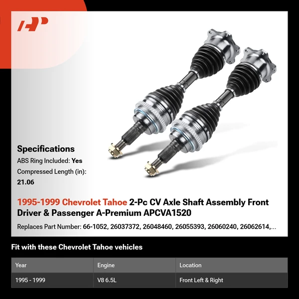 1995-1999 Chevrolet Tahoe 2-Pc CV Axle Shaft Assembly Front Driver & Passenger A-Premium APCVA1520