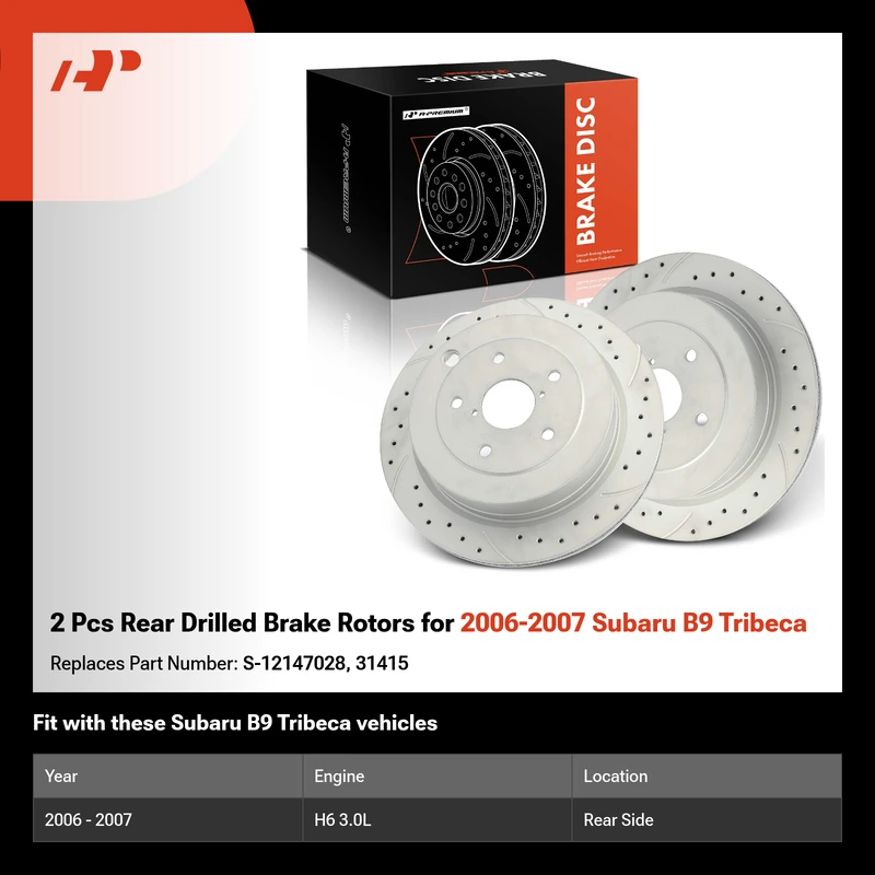 2 Pcs Rear Drilled Brake Rotors for 2006-2007 Subaru B9 Tribeca