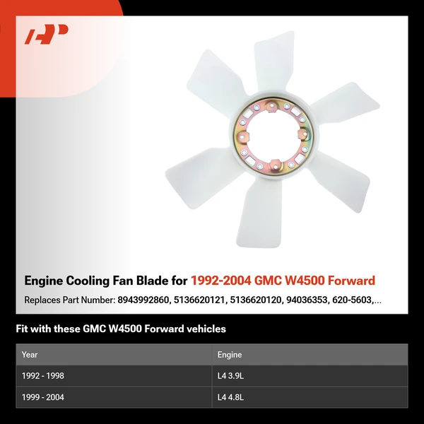 Engine Cooling Fan Blade for 1992-2004 GMC W4500 Forward