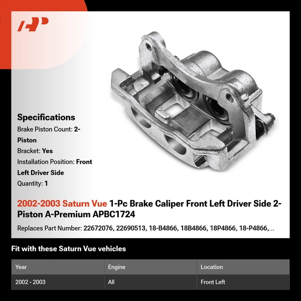 2002-2003 Saturn Vue 1-Pc Brake Caliper Front Left Driver Side 2-Piston A-Premium APBC1724