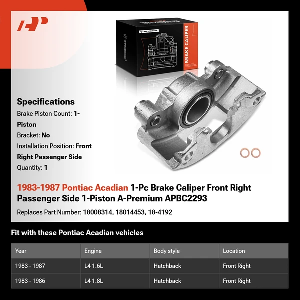 1983-1987 Pontiac Acadian 1-Pc Brake Caliper Front Right Passenger Side 1-Piston A-Premium APBC2293