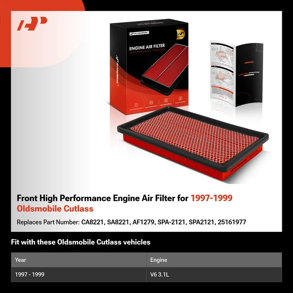 Front High Performance Engine Air Filter for 1997-1999 Oldsmobile Cutlass
