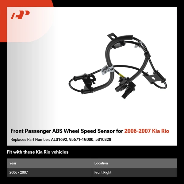 Front Passenger ABS Wheel Speed Sensor for 2006-2007 Kia Rio