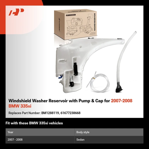 Windshield Washer Reservoir with Pump & Cap for 2007-2008 BMW 335xi