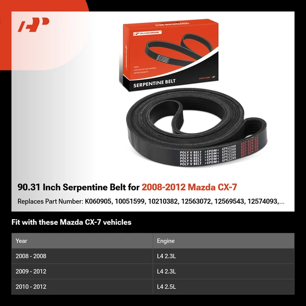 90.31 Inch Serpentine Belt for 2008-2012 Mazda CX-7