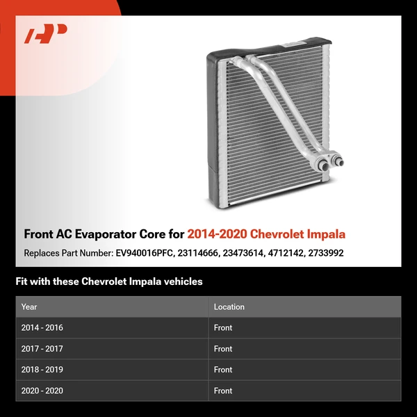 Front AC Evaporator Core for 2014-2020 Chevrolet Impala