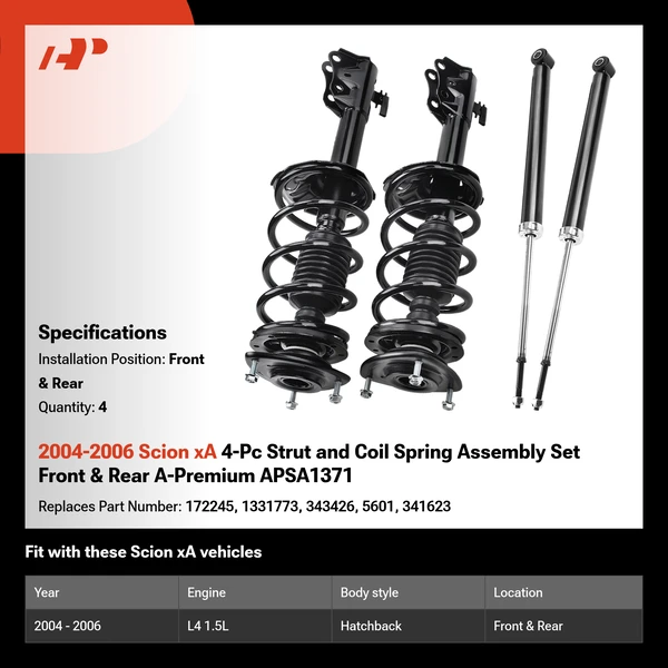 2004-2006 Scion xA 4-Pc Strut and Coil Spring Assembly Set Front & Rear A-Premium APSA1371