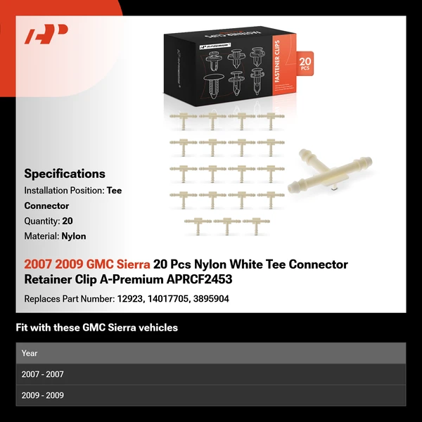 2007 2009 GMC Sierra 20 Pcs Nylon White Tee Connector Retainer Clip A-Premium APRCF2453