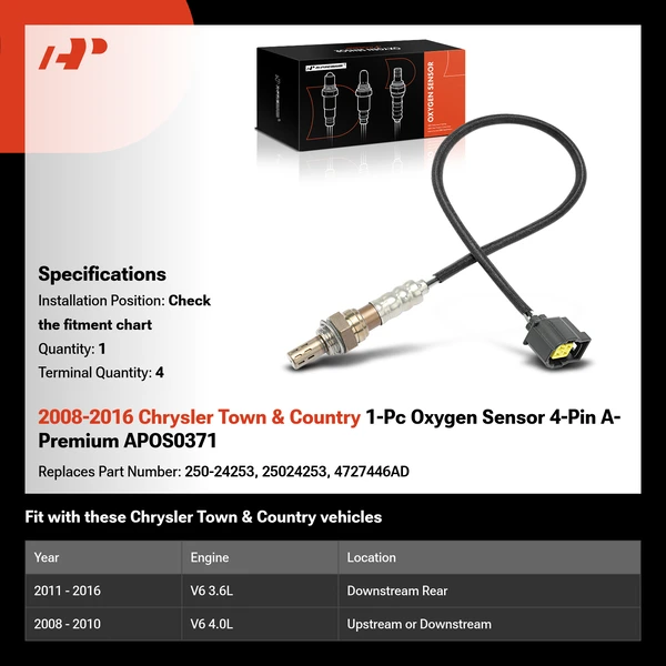 2008-2016 Chrysler Town & Country 1-Pc Oxygen Sensor 4-Pin A-Premium APOS0371