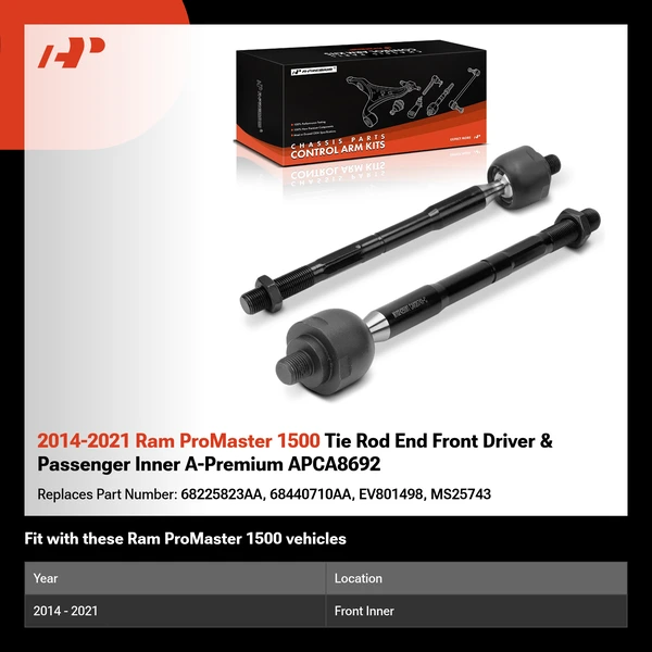2014-2021 Ram ProMaster 1500 Tie Rod End Front Driver & Passenger Inner A-Premium APCA8692