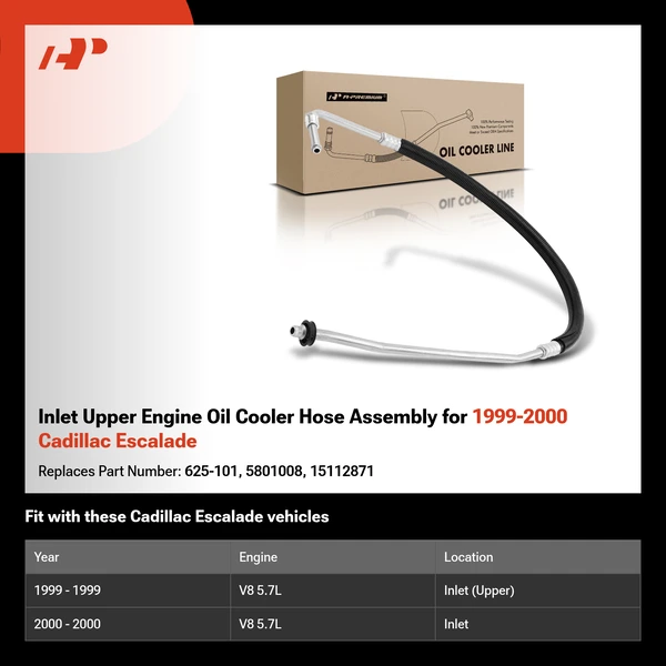 Inlet Upper Engine Oil Cooler Hose Assembly for 1999-2000 Cadillac Escalade