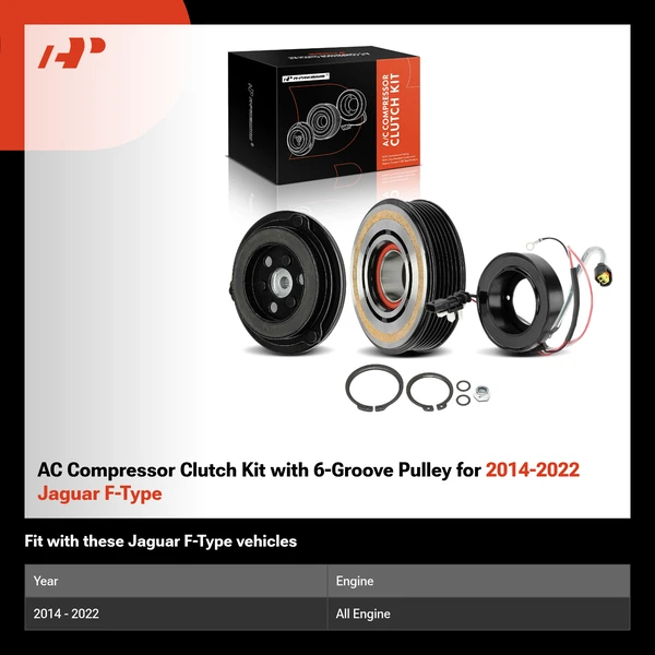 AC Compressor Clutch Kit with 6-Groove Pulley for 2014-2022 Jaguar F-Type