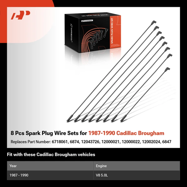 8 Pcs Spark Plug Wire Sets for 1987-1990 Cadillac Brougham