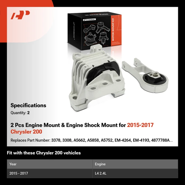 2 Pcs Engine Mount & Engine Shock Mount for 2015-2017 Chrysler 200