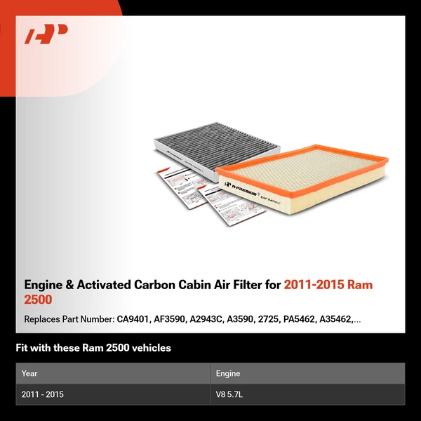 Engine & Activated Carbon Cabin Air Filter for 2011-2015 Ram 2500